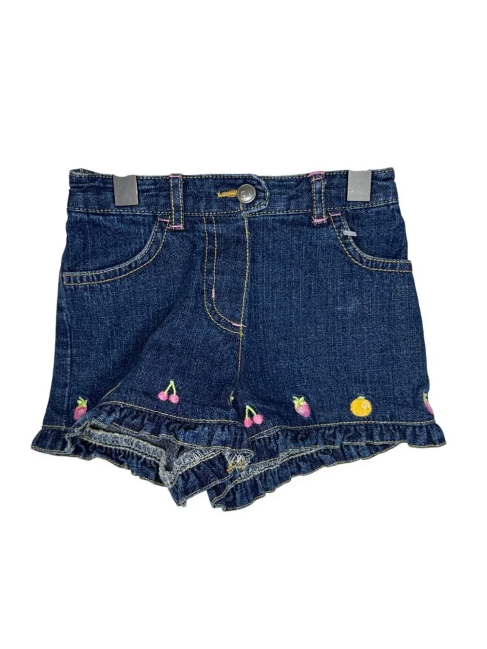Gymboree Girls 12–18 Months Denim Shorts Fruit Embroidered Ruffle Hem